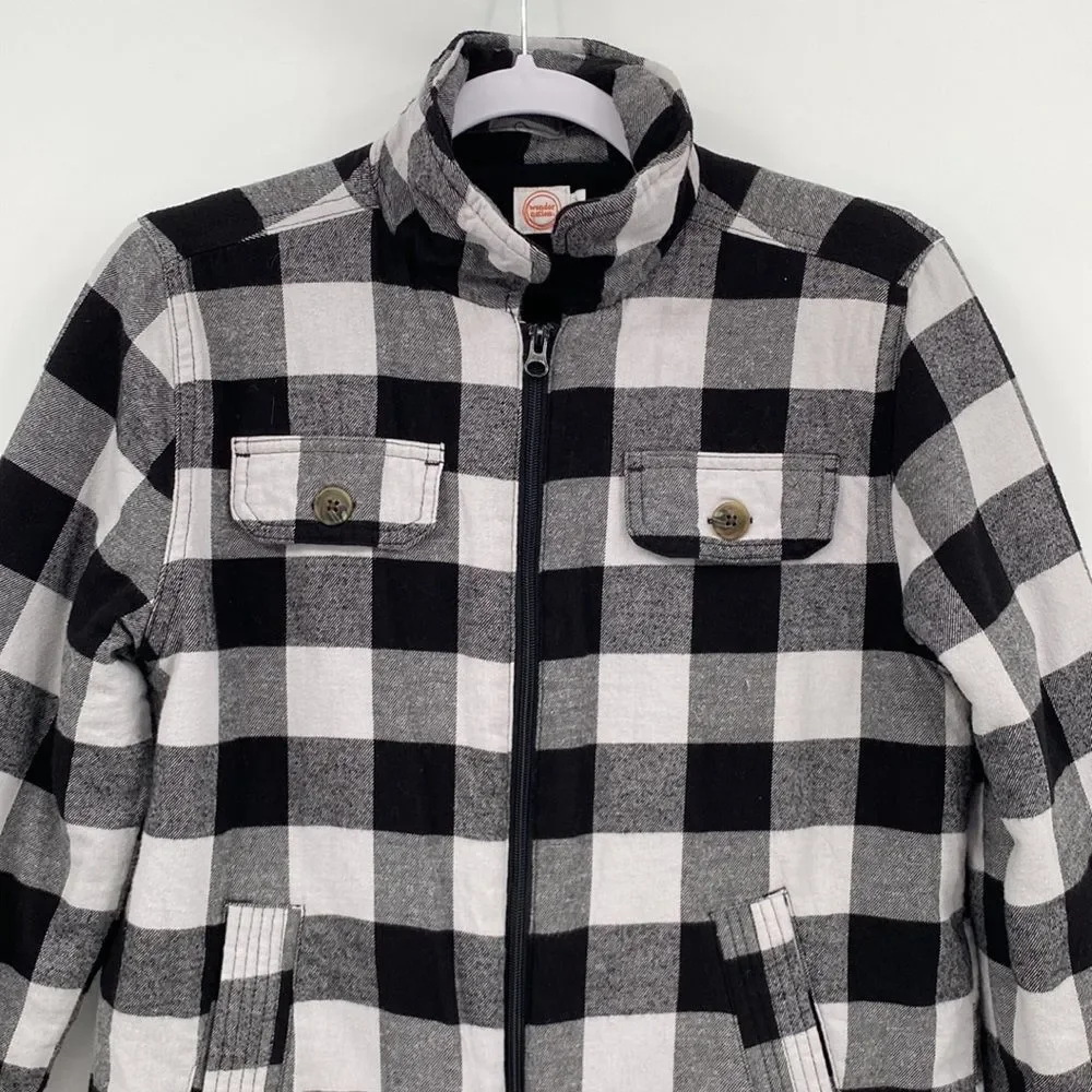 Wonder Nation Plaid Shacket Flannel Collared Full Zip Jacket Black White XL